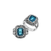 Sterling Silver Handmade London Blue Topaz Quartz Ring With Balinese Scroll Carvings